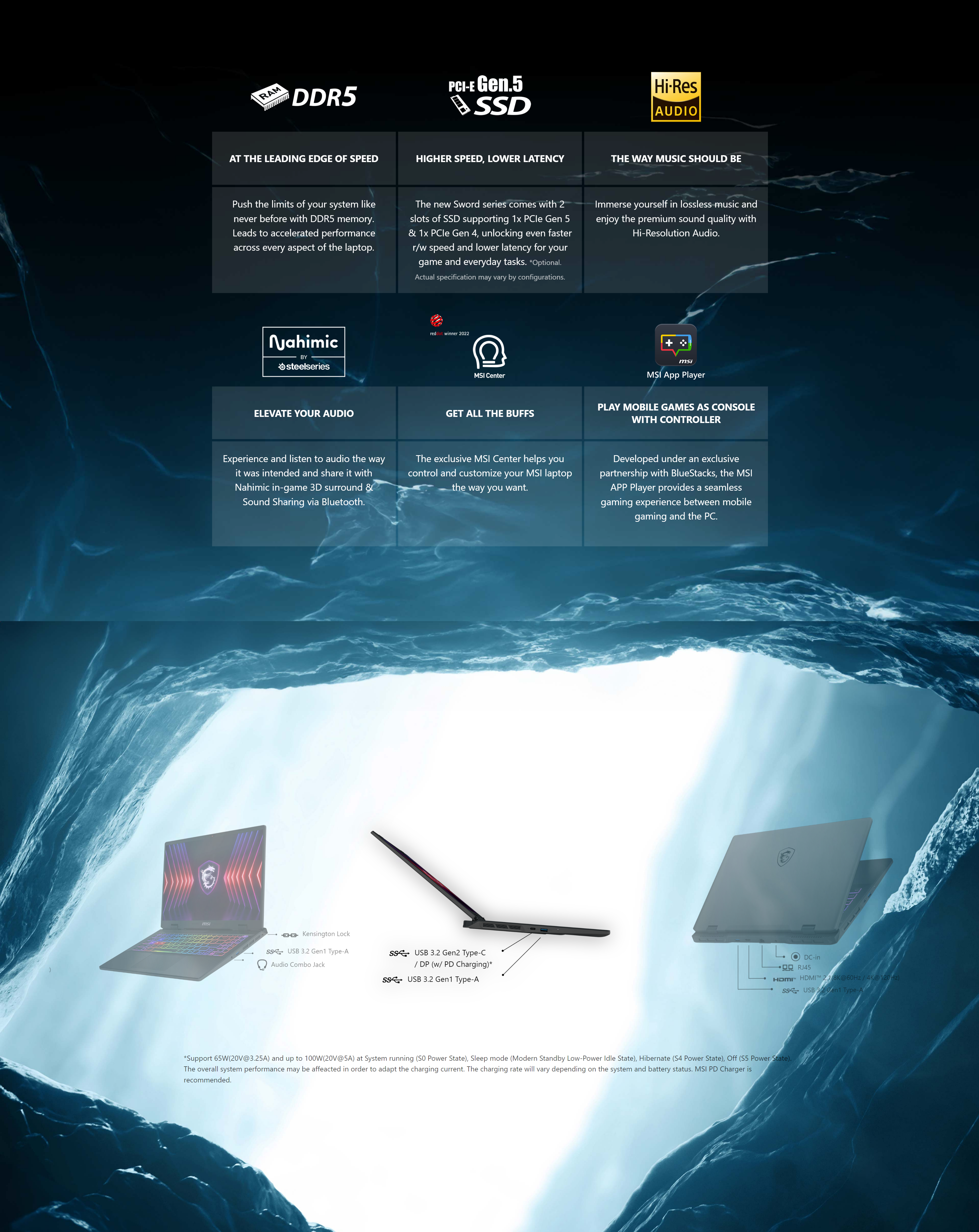 A large marketing image providing additional information about the product MSI Sword 16 HX (B13V) - 16" 144Hz, 13th Gen i7, RTX 4070, 16GB/1TB - Win 11 Gaming Notebook - Additional alt info not provided